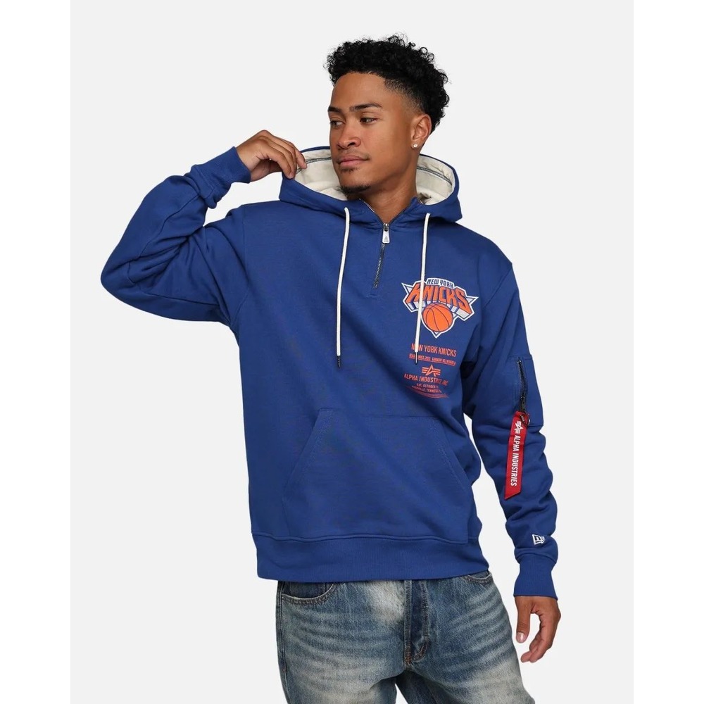 New Era x Alpha Industries New York Knicks Quarter Zip Hoodie Blue Mens Large